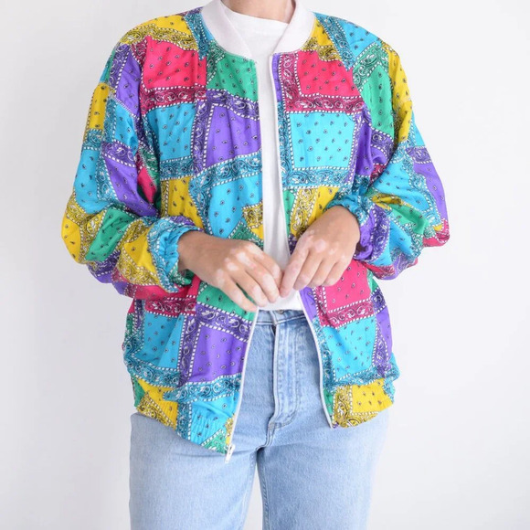 Vintage CA Sport Nylon Rainbow Blocked Zip Up Lightweight Patchwork Jacket S - Picture 2 of 10